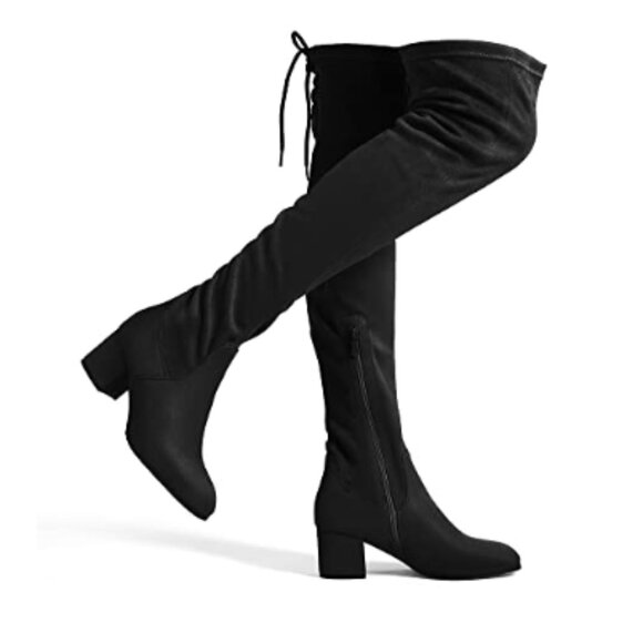 Women’s Over-The-Knee Thigh High Chunky Heel Boots – Stretch Suede Fall Boot